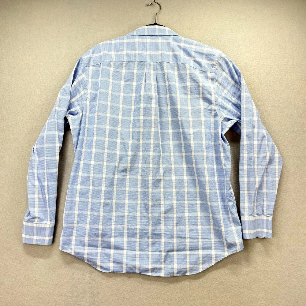 Banana Republic Dress Shirt Mens 17/17.5 Blue‎ White Plaid Non-Iron Classic Fit